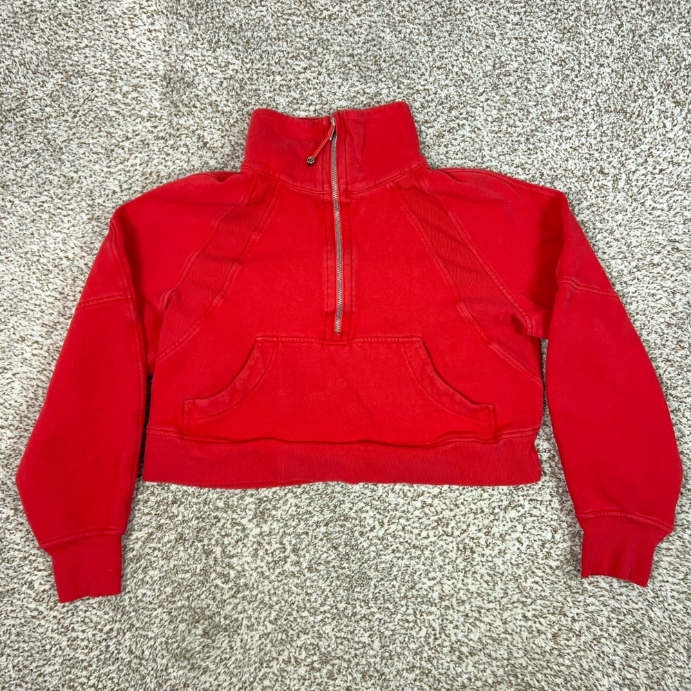Lululemon Pullover Womens XS Red Cropped Scuba Oversized Funnel Neck Half Zip